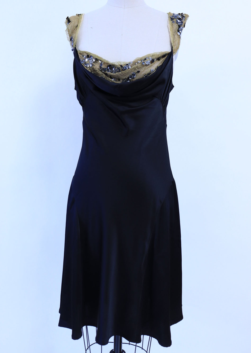 Black Silk & Lace Bias Cut Dress