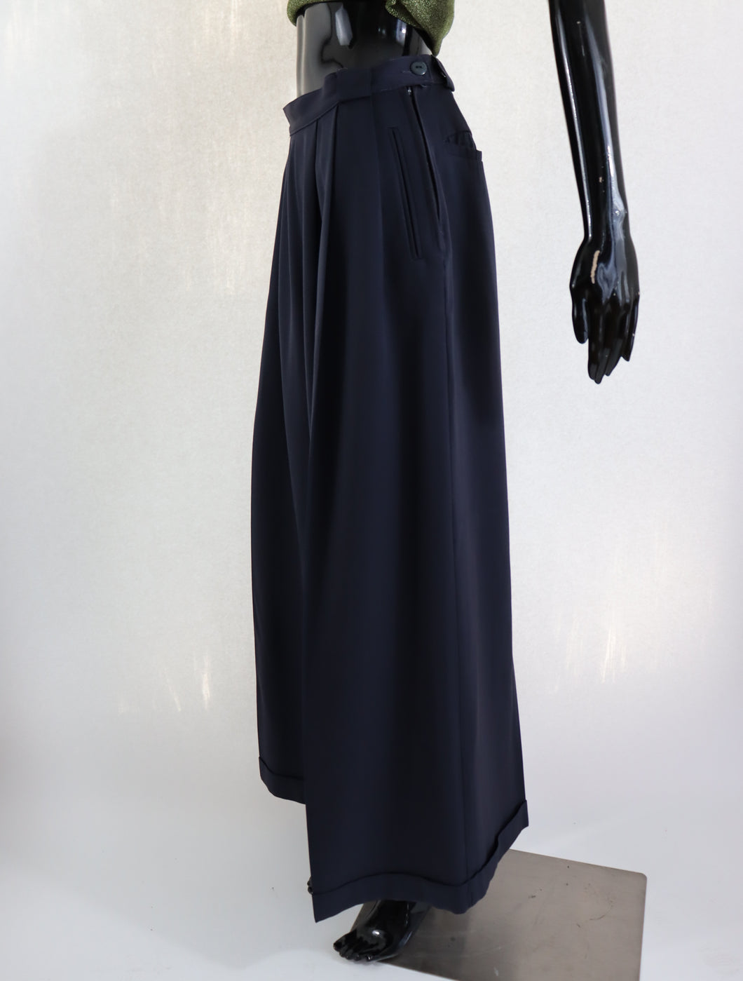 Wide Leg Navy Trousers